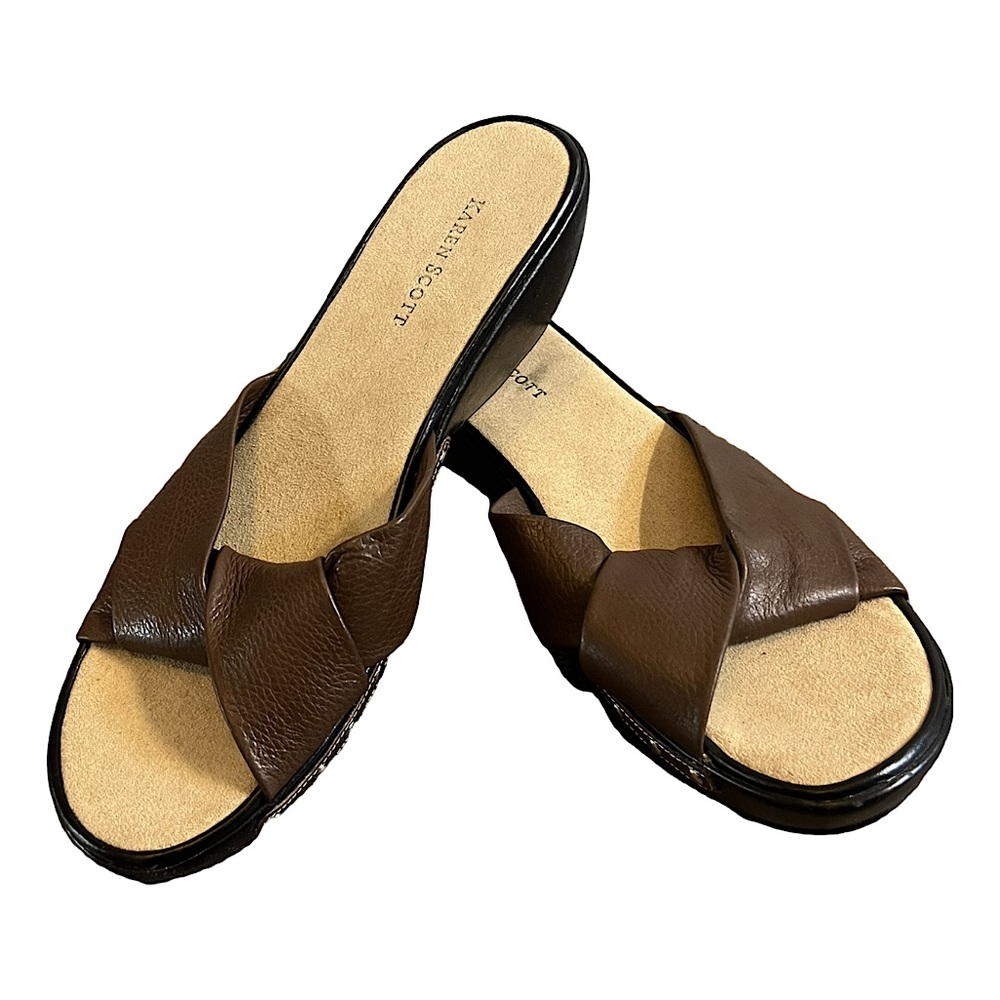 Karen Scott Slip On Sandals Brown Twist Detail Strapless Shoes Women’s Size 8.5